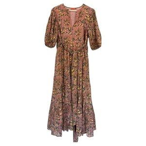 Oliphant Design Puff Sleeve Maxi Pink and Gold Floral Size XL